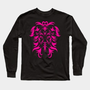 Tribal Tattoo Art Pink Lion Head Long Sleeve T-Shirt